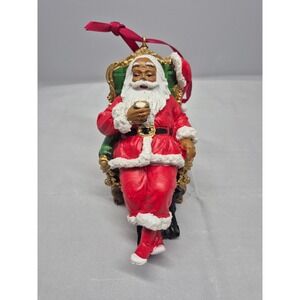 Santa Ornament Reclining in Chair Sipping Drink Christmas Holiday Decor set of 3